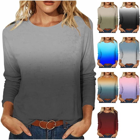 Women's Gradient Underscrub Long Sleeve Shirt Soft Stretch Crewneck Slim Fit Tee Base Layer Top for Nurses Fall Winter Layering, Dark Gray, XXL