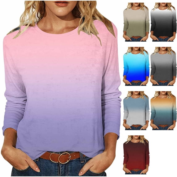 Women's Gradient Underscrub Long Sleeve Shirt Soft Stretch Crewneck Slim Fit Tee Base Layer Top for Nurses Fall Winter Layering, Pink, M