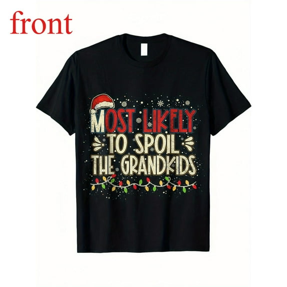 Women's Grandkids Spoil Graphic Cotton T Shirt Casual Comfortable Short Sleeve Round Neck Top Black S-5XL