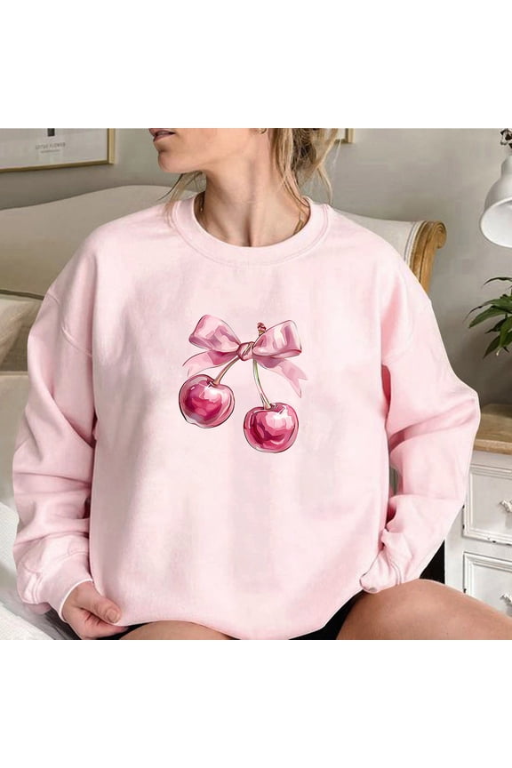 Women's Graphic Bow Sweatshirt Cute Long Sleeve Round Neck Pullover Under 10