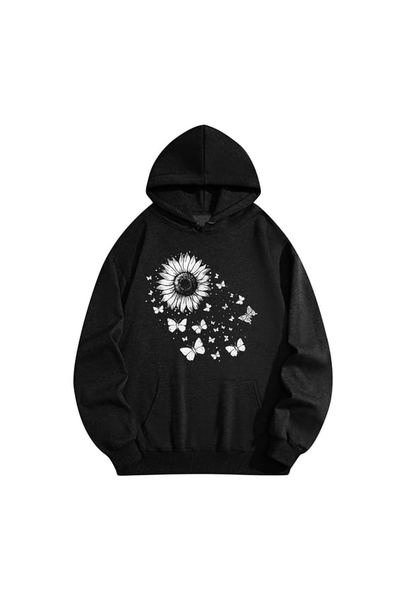 Women's Graphic Characters Hoodie Floral Print Long Sleeve Pullover Cozy Cotton