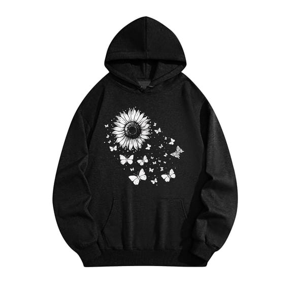 Women's Graphic Characters Hoodie Floral Print Long Sleeve Pullover Cozy Cotton