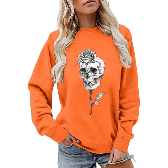 Women's Graphic Crewneck Sweatshirt, Long Sleeve Fleece Pullover Top, Lightweight Casual Wear for Fall and Winter