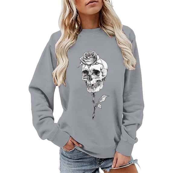Women's Graphic Crewneck Sweatshirt, Long Sleeve Fleece Pullover Top, Lightweight Casual Wear for Fall and Winter