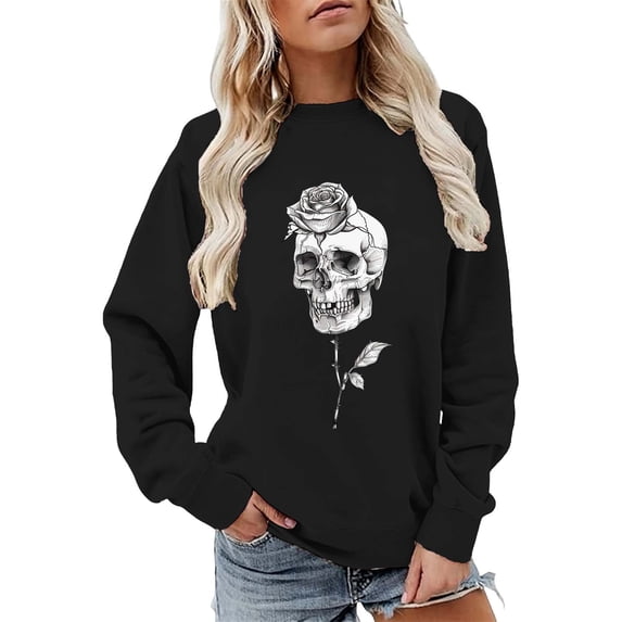 Women's Graphic Crewneck Sweatshirt, Long Sleeve Pullover Top, Lightweight Casual Wear for Fall and Winter