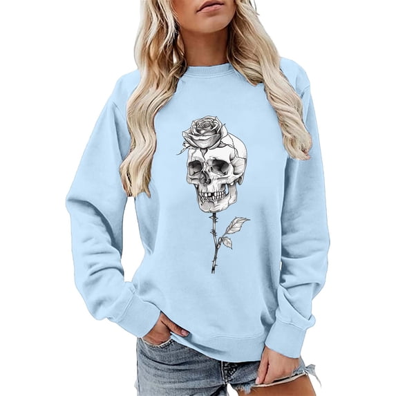 Women's Graphic Crewneck Sweatshirt, Long Sleeve Fleece Pullover Top, Lightweight Casual Wear for Fall and Winter