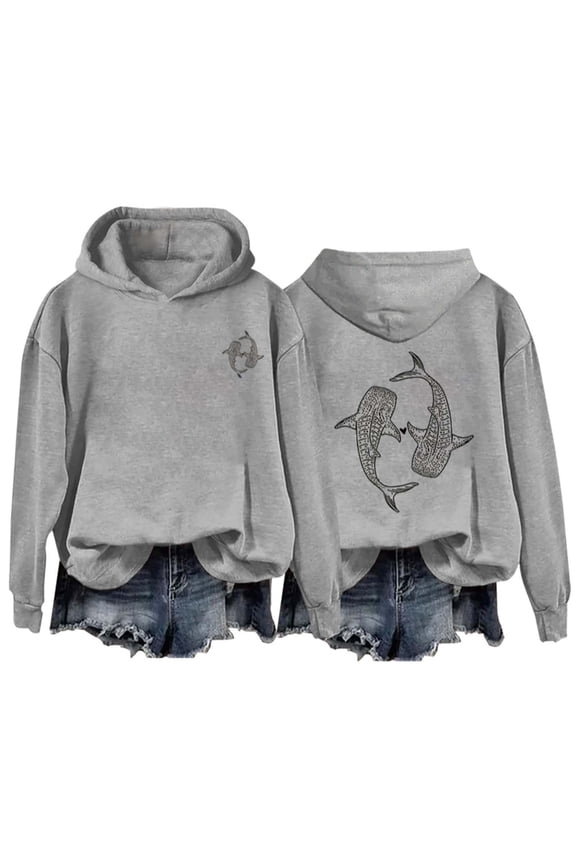 Women's Graphic Hoodies 2026 Trendy Cute Whale Shark Print Long Sleeve Sweatshirts Y2k Fashion Casual Y2K Spring Clothes