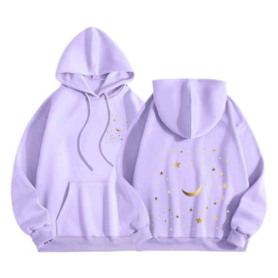 Women's Graphic Hoodies Drawstring Long Sleeve Moon Print Sweatshirt Pullover Fall Tops Women's Oversized Pullover with Pocket Hoodies for Teen Girl Women Back Graphic Printed Hooded