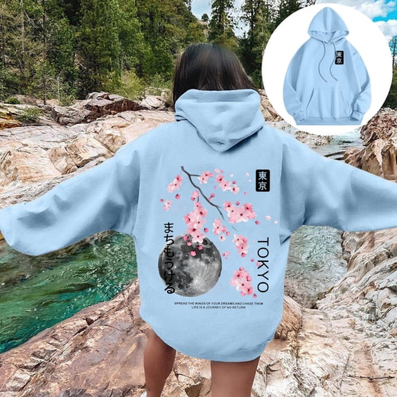 Women's Graphic Hoodies Japanese Hoodie Top Oversized Long Sleeve Anime Pullovers Sweatshirts