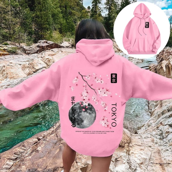 Women's Graphic Hoodies Japanese Hoodie Top Oversized Long Sleeve Anime Pullovers Sweatshirts