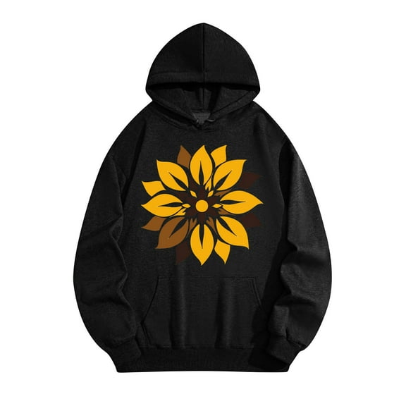Women's Graphic Hoodies Sunflower Print Hoodie Unisex Oversized Sweatshirts Long Sleeve Pocket Pullover Tops XXL