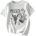 thumbnail image 1 of Women's Graphic Letter Tee Crew Neck Drop Shoulder Trendy Summer T Shirt Short Sleeve Vintage Car Print Top,womens shirts for summer,womens shirts casual short sleeve,womens casual summer shirts, 1 of 5