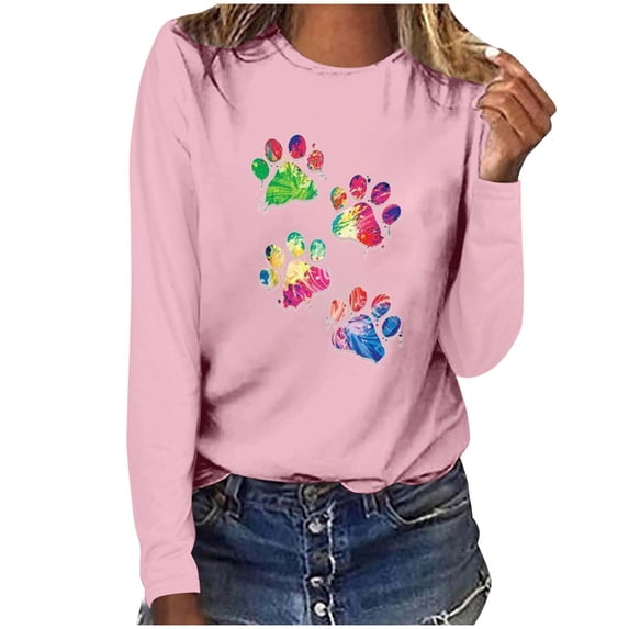 Women's Graphic Long Sleeve Tops Funny Print Crew Neck Casual Loose Sweatshirts Valentine Day Tee Gift to Ladies(Pink,XXL)