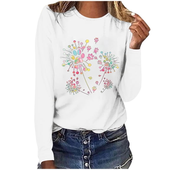 Women's Graphic Long Sleeve Tops Funny Print Crew Neck Casual Loose Sweatshirts Valentine Day Tee Gift to Ladies(White,M)