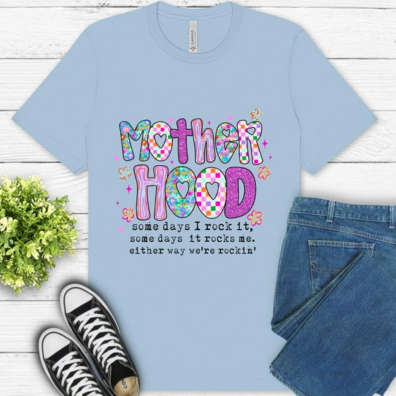 Women's Graphic Premium T-Shirt Motherhood Quote Colorful Retro Style, BabyBlue, 3XL
