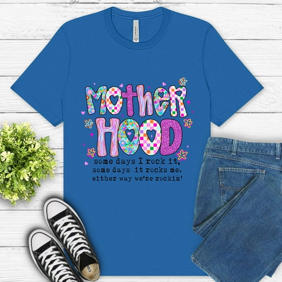 Women's Graphic Premium T-Shirt Motherhood Quote Colorful Retro Style, ColumbiaBlue, XL