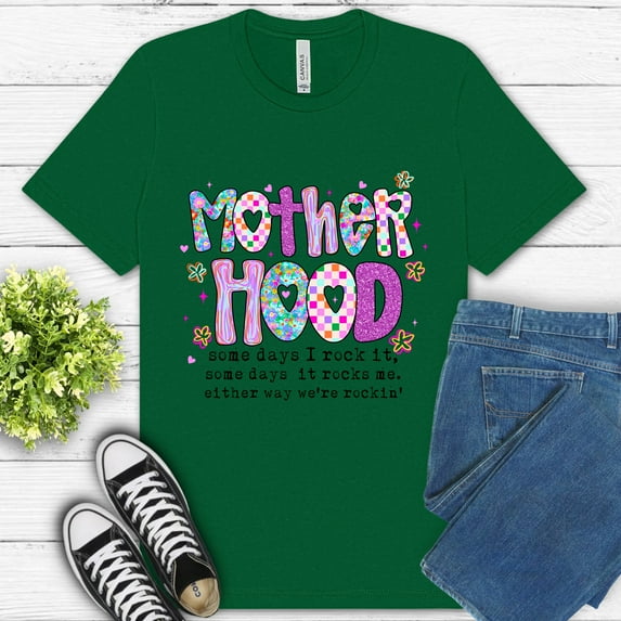 Women's Graphic Premium T-Shirt Motherhood Quote Colorful Retro Style, Kelly, L