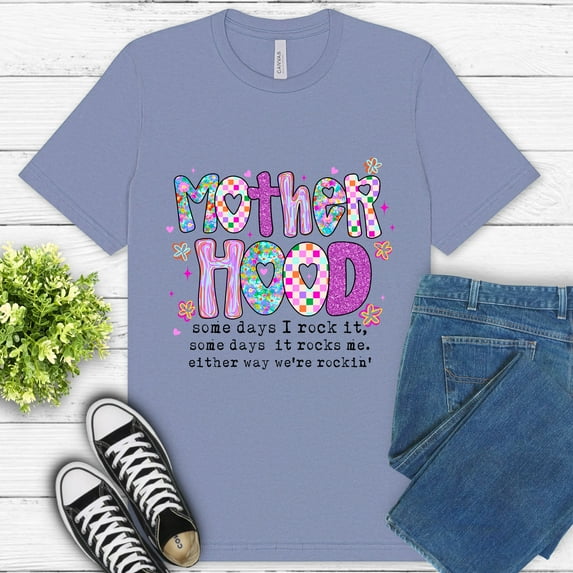 Women's Graphic Premium T-Shirt Motherhood Quote Colorful Retro Style, Lavender, XL