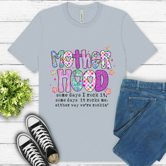 Women's Graphic Premium T-Shirt Motherhood Quote Colorful Retro Style, LightBlue, S