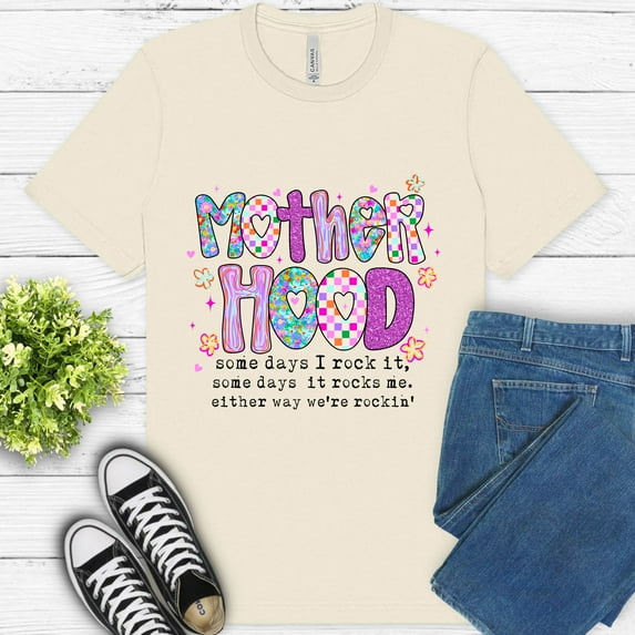Women's Graphic Premium T-Shirt Motherhood Quote Colorful Retro Style, Natural, 3XL