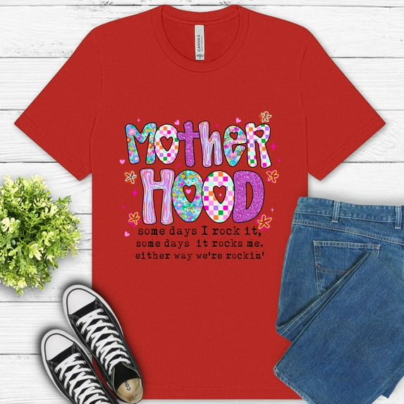 Women's Graphic Premium T-Shirt Motherhood Quote Colorful Retro Style, Red, M