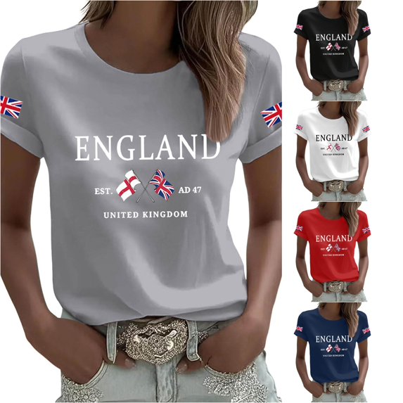 Women's Graphic Print T-Shirt Patriotic Union Jack Short Sleeve Round Neck Casual Summer Tee for Holiday