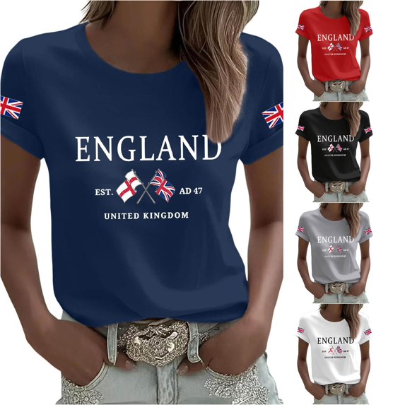 Women's Graphic Print T-Shirt Patriotic Union Jack Short Sleeve Round Neck Casual Summer Tee for Holiday