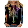 thumbnail image 1 of Women's Graphic Print Tee, Crew Neck 3/4 Sleeve Top, Fall Shirt for Halloween Casual Wear, 1 of 5