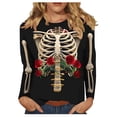 thumbnail image 1 of Women's Graphic Print Tee, Crew Neck 3/4 Sleeve Top, Fall Shirt for Halloween Casual Wear, 1 of 5