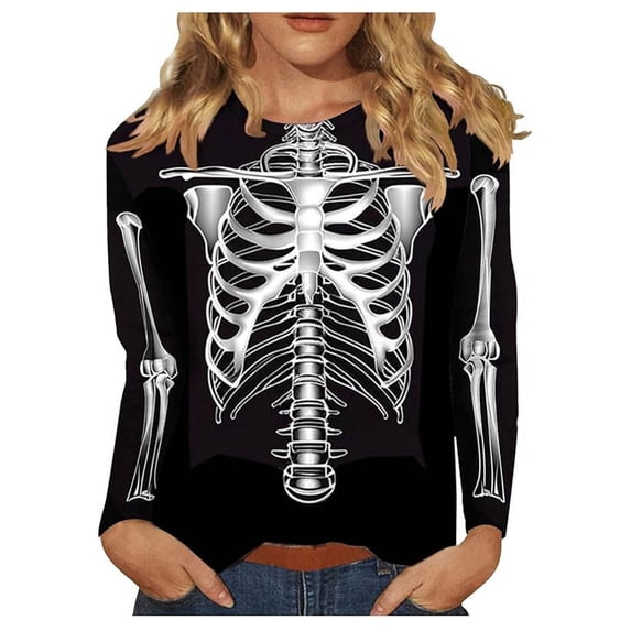 Women's Graphic Print Tee, Crew Neck 3/4 Sleeve Top, Fall Shirt for Halloween Casual Wear