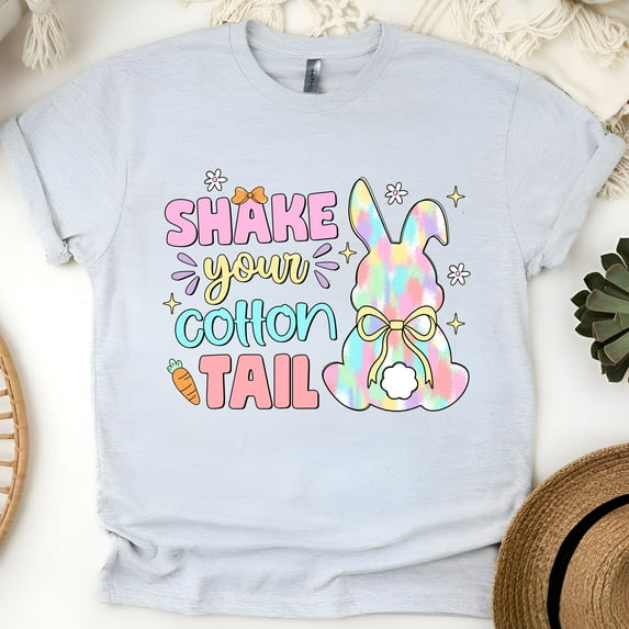 Funny Bunny Graphic T-Shirt | Pastel Rabbit Butt Design Tee for Women, Ash, Size S