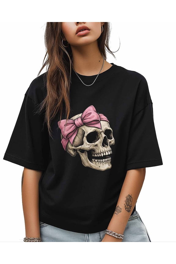 Women's Graphic T-Shirt Black 2XL Women's Tops Skeletons Pink Butterflies Crew Neck Short Sleeve Shirts for Women