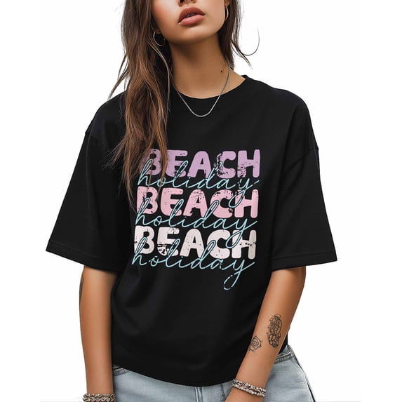 Women's Graphic T-Shirt Black 4XL Women's Tops Beach Holiday Crew Neck Short Sleeve Shirts for Women