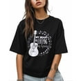thumbnail image 1 of Women's Graphic T-Shirt Black 4XL Women's Tops Song Lyrics and Guitar Crew Neck Short Sleeve Shirts for Women, 1 of 3