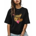 thumbnail image 1 of Women's Graphic T-Shirt Black M Women's Tops Leopard Love Leopard Print Crew Neck Short Sleeve Shirts for Women, 1 of 3