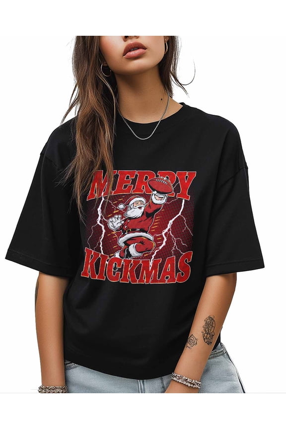 Women's Graphic T-Shirt Black XS Women's Tops Santa Claus Rugby Crew Neck Short Sleeve Shirts for Women