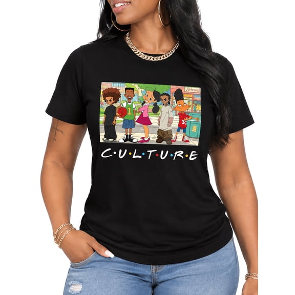 Women's Graphic T Shirt Casual Short Sleeve Crew Neck Tee Cultural Print Top Black