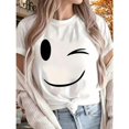 thumbnail image 1 of Women's Graphic T Shirt, Causal Short Sleeve Tops, Simple smile pattern style，Printed T-Shirt，Classic，cotton，white，S-5XL, 1 of 5