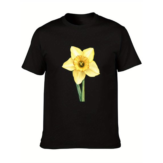 Women's Graphic T-Shirt, Floral Narcissus Print Tee, Casual Short Sleeve Tops, Crew Neck Breathable Summer T-Shirts for Women,Classic,cotton,black,S-5XL