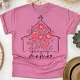 thumbnail image 1 of Women’s Graphic T-Shirt Praying Mama Church Floral Print | Christian Faith Tee, Heliconia, Size 3XL, 1 of 4