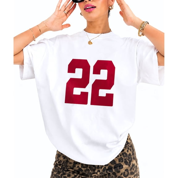 Women’s Graphic T-Shirt, Short Sleeve Crew Neck Casual Tee with Number 22 Print