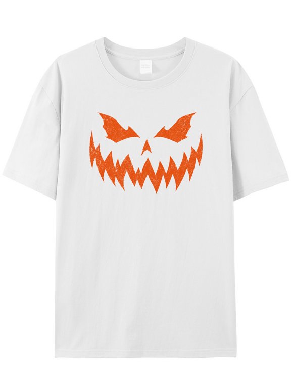 Women's Graphic T-Shirt Tops White M Horror Orange Evil Face Women's Tops Crew Neck Short Sleeve Tees
