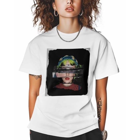 Women's Graphic T-Shirt White 2XL Women's Tops Funny Girl Portrait Crew Neck Short Sleeve Shirts for Women