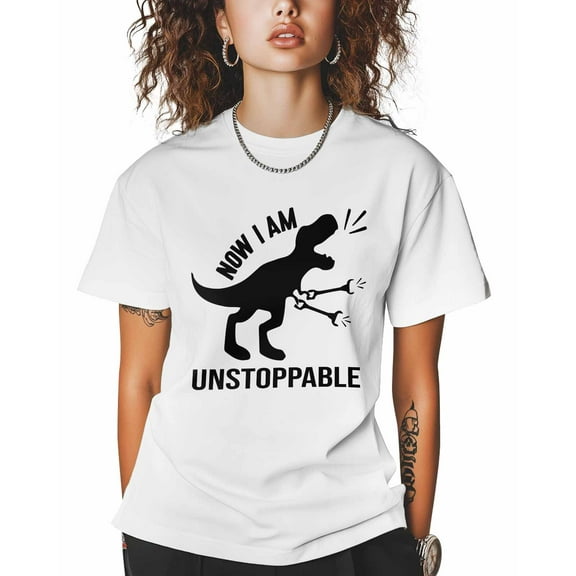Women's Graphic T-Shirt White 3XL Women's Tops Dinosaur Now I Am Unstoppable Crew Neck Short Sleeve Shirts for Women