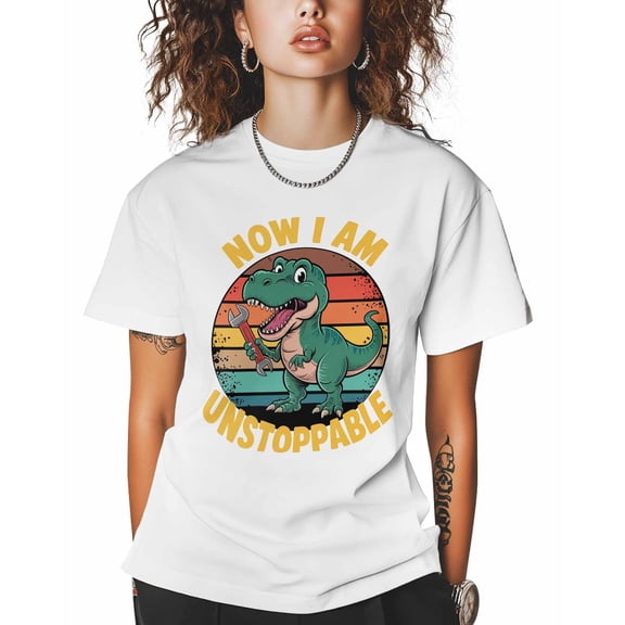 Women's Graphic T-Shirt White 3XL Women's Tops Funny Cartoon Dinosaur Crew Neck Short Sleeve Shirts for Women