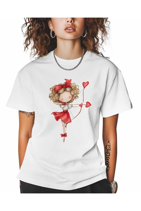 Women's Graphic T-Shirt White 3XL Women's Tops Valentine's Day Lovely Arrows Crew Neck Short Sleeve Shirts for Women
