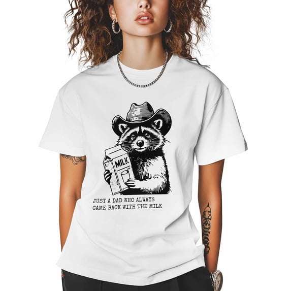 Women's Graphic T-Shirt White 4XL Women's Tops Raccoon with Milk Crew Neck Short Sleeve Shirts for Women