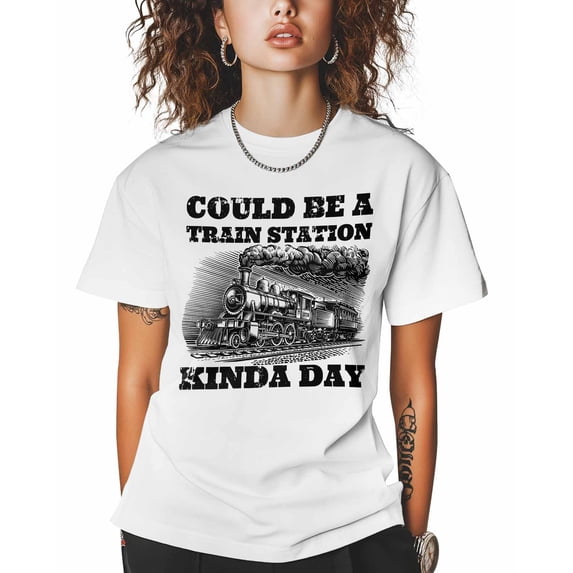 Women's Graphic T-Shirt White 5XL Women's Tops Could Be A Train Station Kind Day Crew Neck Short Sleeve Shirts for Women
