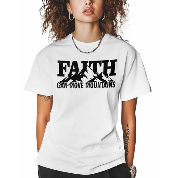 Women's Graphic T-Shirt White 5XL Women's Tops Faith Can Move Mountains Crew Neck Short Sleeve Shirts for Women