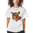 thumbnail image 1 of Women's Graphic T-Shirt White 5XL Women's Tops Leopard Love Leopard Print Crew Neck Short Sleeve Shirts for Women, 1 of 3